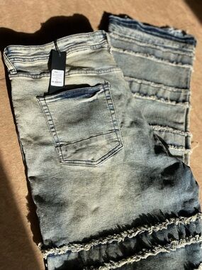 NOVA Men/Women About Fray Stacked Flare Jeans - Vintage Blue Wash